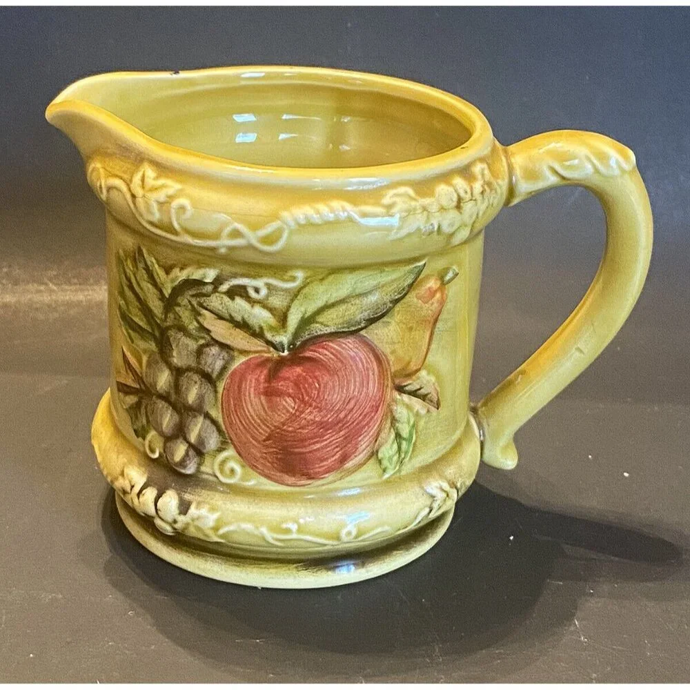 GEO Z LEFTON Vintage 3 Piece 3743 Yellow Creamer‎ & Sugar-Apples/Pears/Grapes